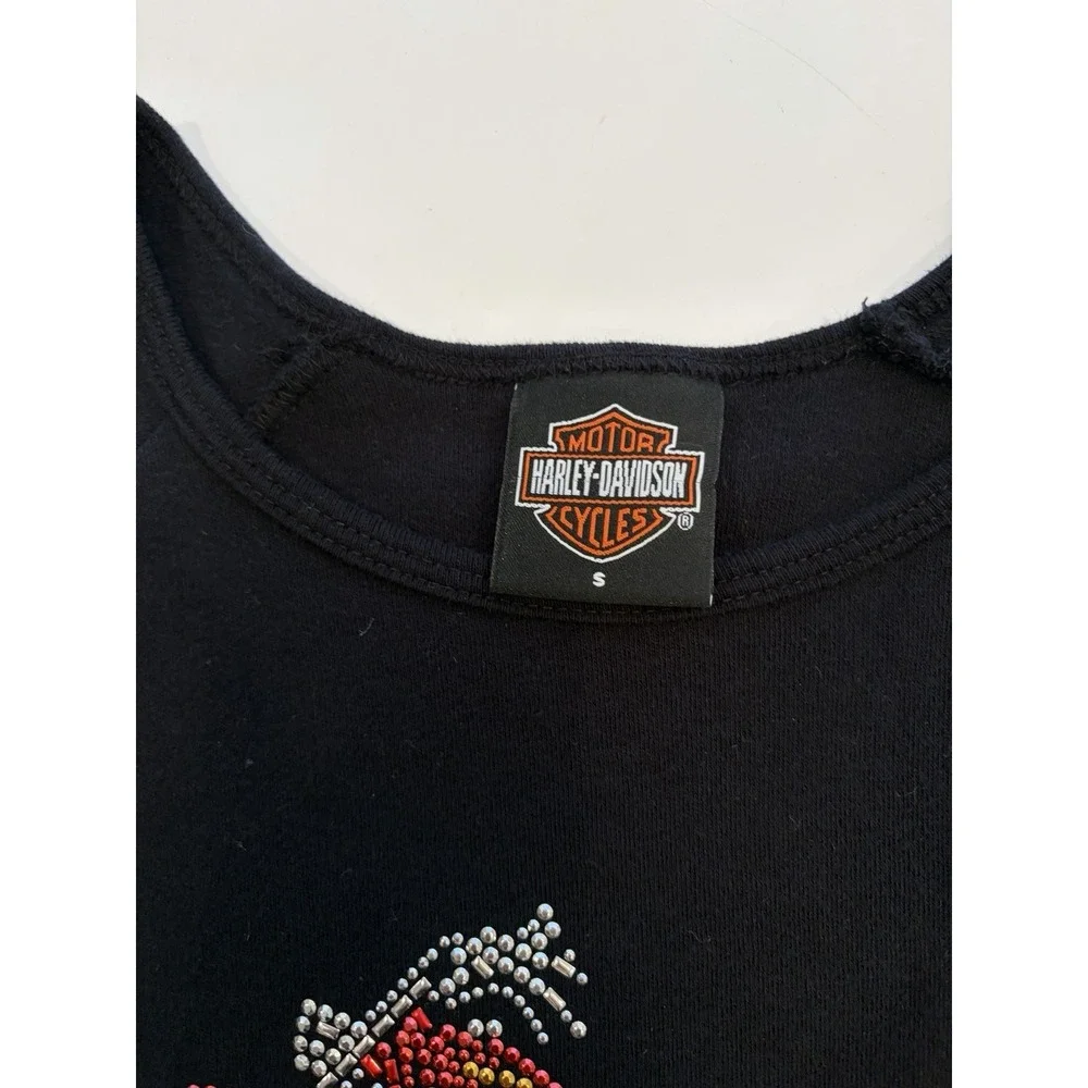 Vintage Harley Davidson Womens L Black Beaded RHINESTONE‎ Mortorcycle RARE